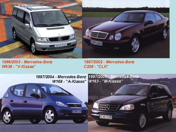 1996/2003 - Mercedes-Benz W 638 - "V-Klasse" 1997/2002 - Mercedes-Benz C 208 - "CLK"