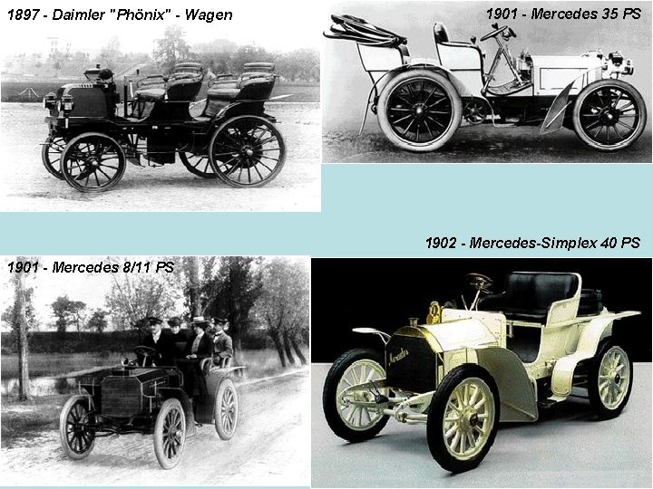 1897 - Daimler "Phönix" - Wagen 1901 - Mercedes 35 PS 1902 - Mercedes-Simplex