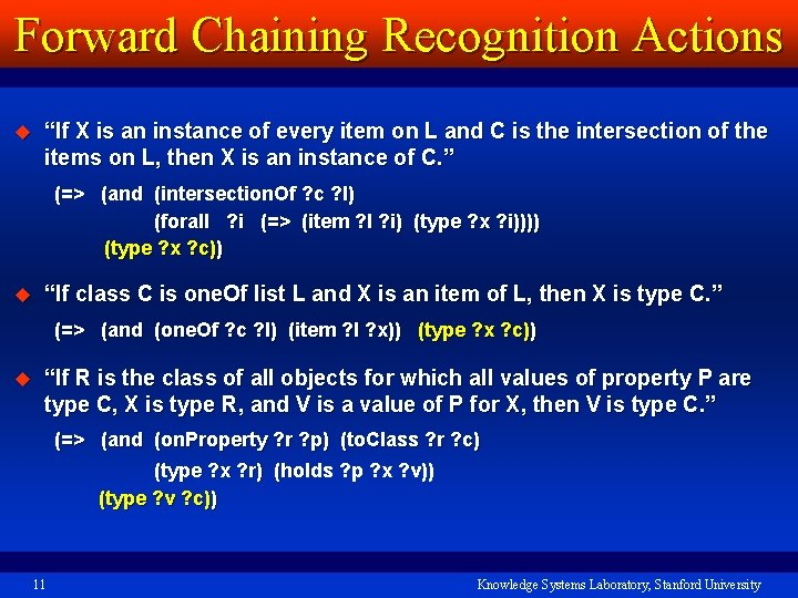 Forward Chaining Recognition Actions u “If X is an instance of every item on