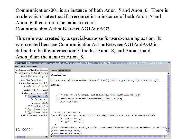 Communication-001 is an instance of both Anon_5 and Anon_6. There is a rule which