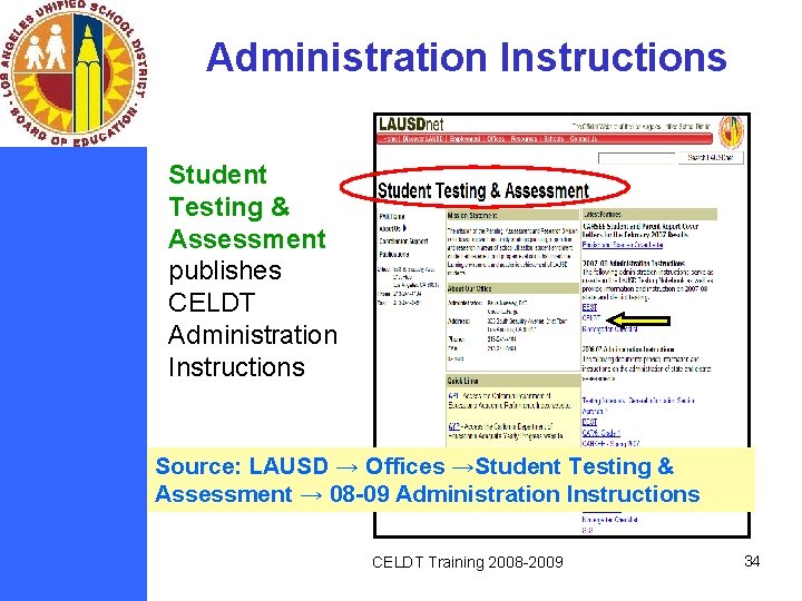 Administration Instructions Student Testing & Assessment publishes CELDT Administration Instructions Source: LAUSD → Offices