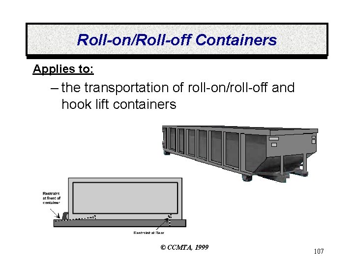 Roll-on/Roll-off Containers Applies to: – the transportation of roll-on/roll-off and hook lift containers ©