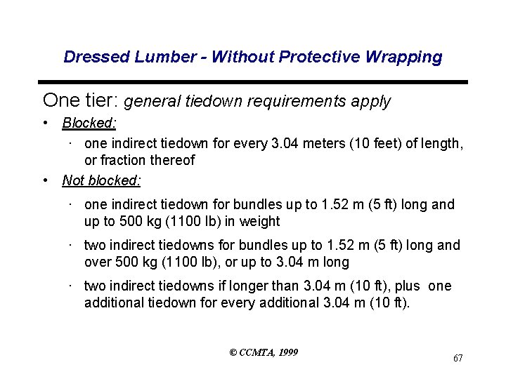 Dressed Lumber - Without Protective Wrapping One tier: general tiedown requirements apply • Blocked: