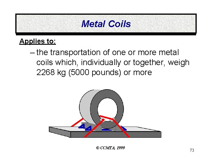 Metal Coils Applies to: – the transportation of one or more metal coils which, Metal Coils Applies to: – the transportation of one or more metal coils which,