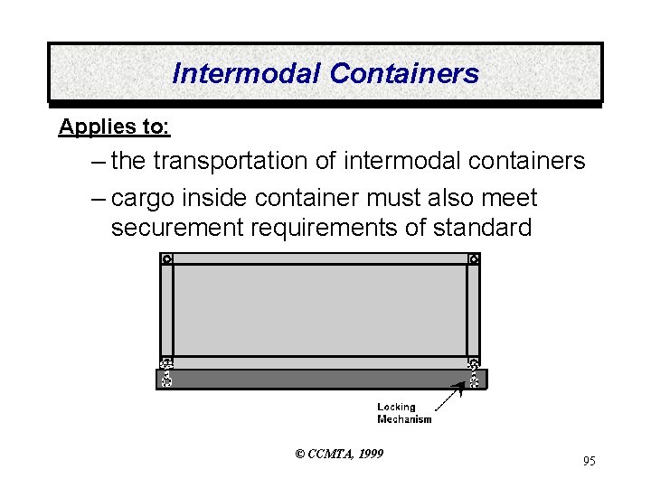 Intermodal Containers Applies to: – the transportation of intermodal containers – cargo inside container