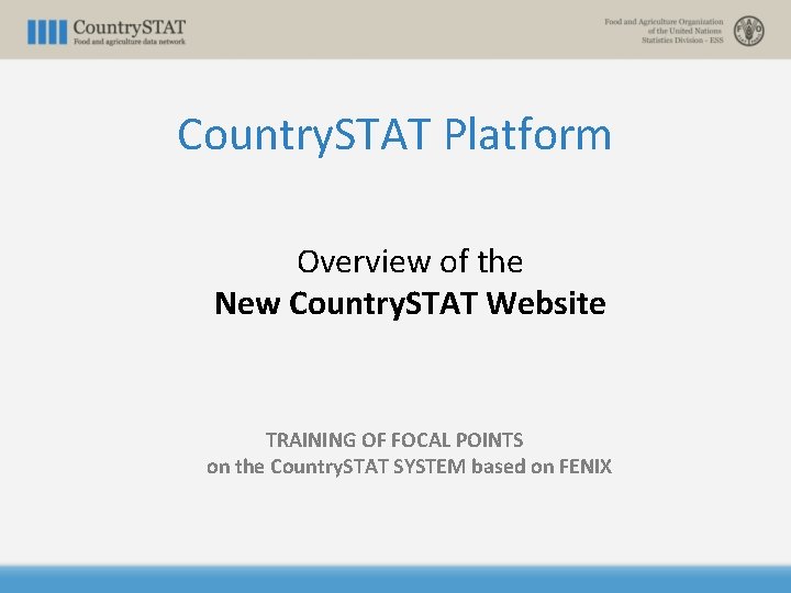 Country. STAT Platform Overview of the New Country. STAT Website TRAINING OF FOCAL POINTS
