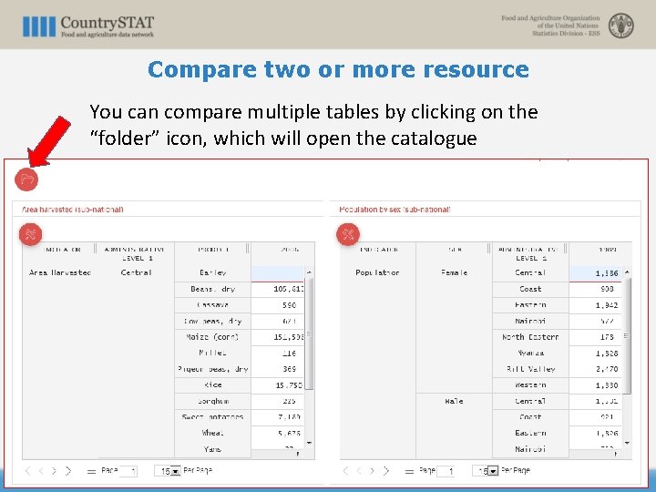 Compare two or more resource You can compare multiple tables by clicking on the