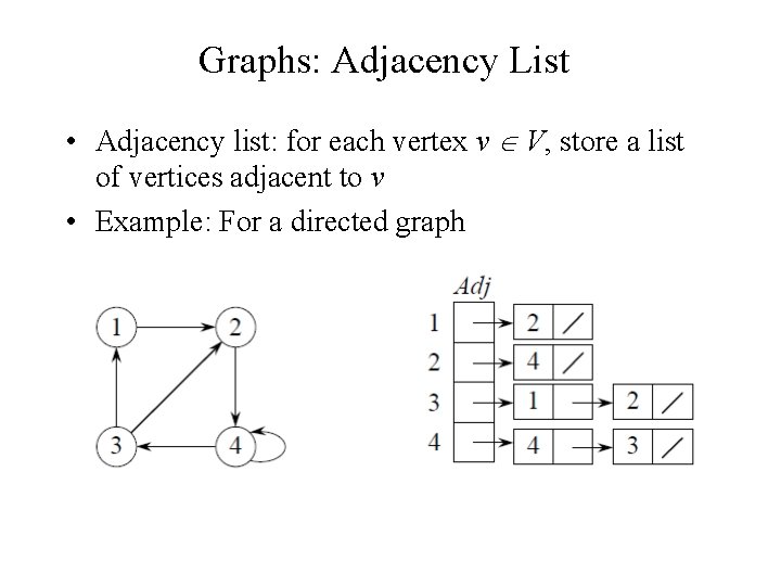 Graphs: Adjacency List • Adjacency list: for each vertex v V, store a list