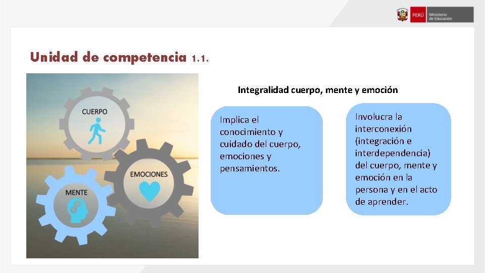 Unidad de competencia 1. 1. Integralidad cuerpo, mente y emoción Implica el conocimiento y
