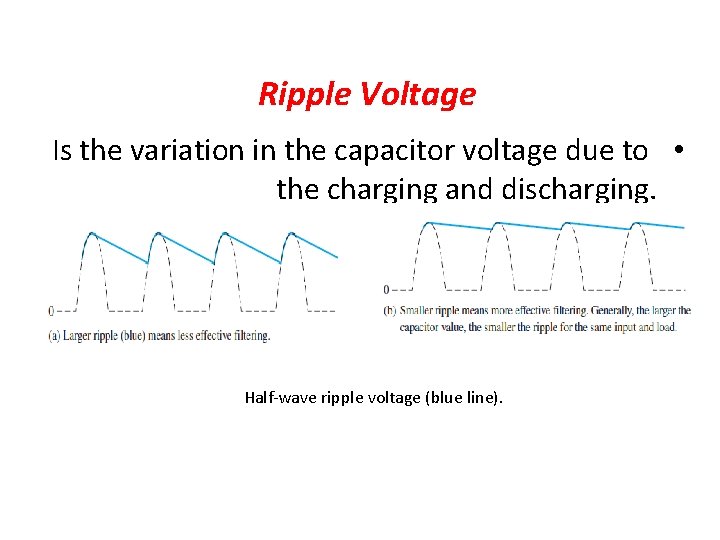 Ripple Voltage Is the variation in the capacitor voltage due to • the charging