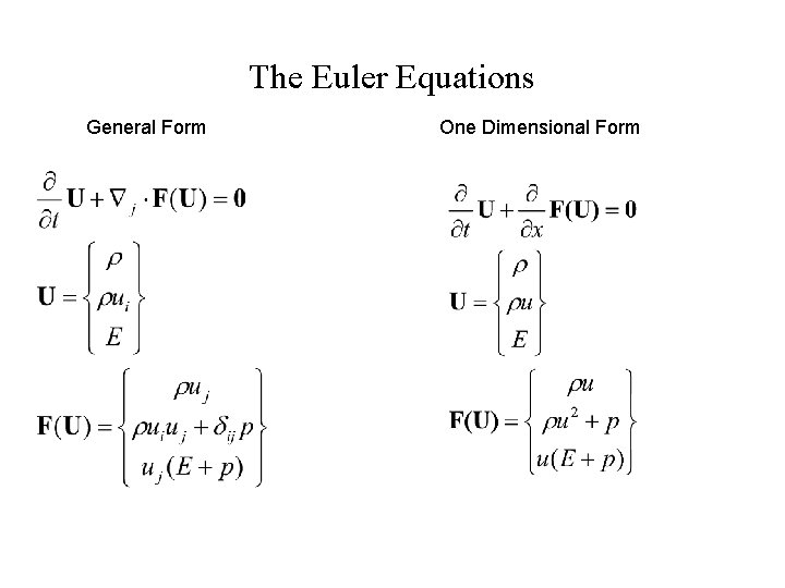 The Euler Equations General Form One Dimensional Form 