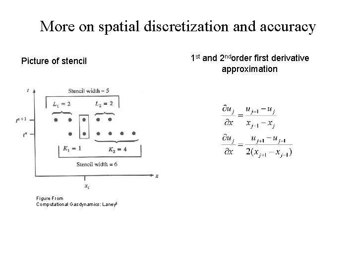 More on spatial discretization and accuracy Picture of stencil Figure From Computational Gasdynamics: Laney