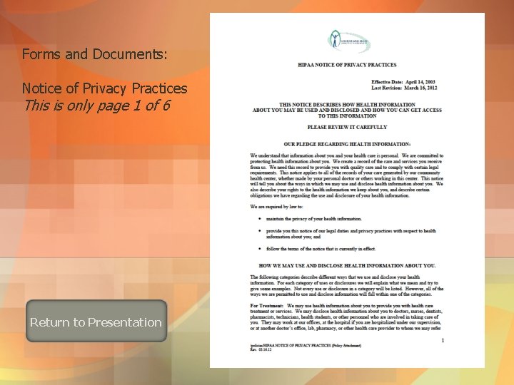 Forms and Documents: Notice of Privacy Practices This is only page 1 of 6