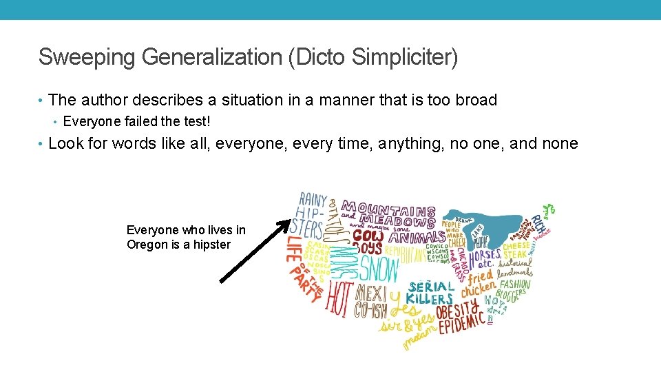 Sweeping Generalization (Dicto Simpliciter) • The author describes a situation in a manner that