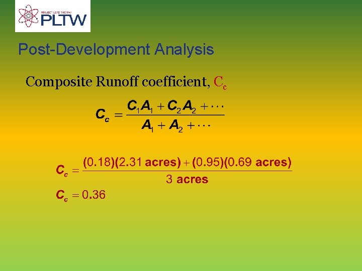 Post-Development Analysis Composite Runoff coefficient, Cc 