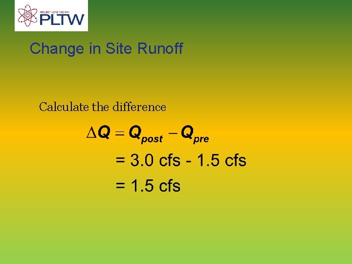 Change in Site Runoff Calculate the difference 