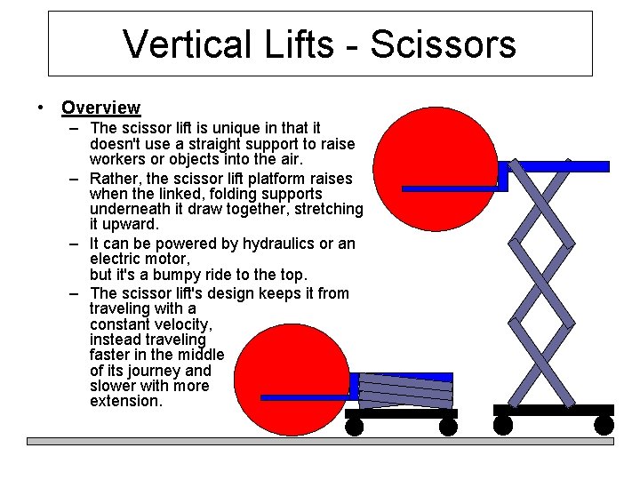 Vertical Lifts - Scissors • Overview – The scissor lift is unique in that