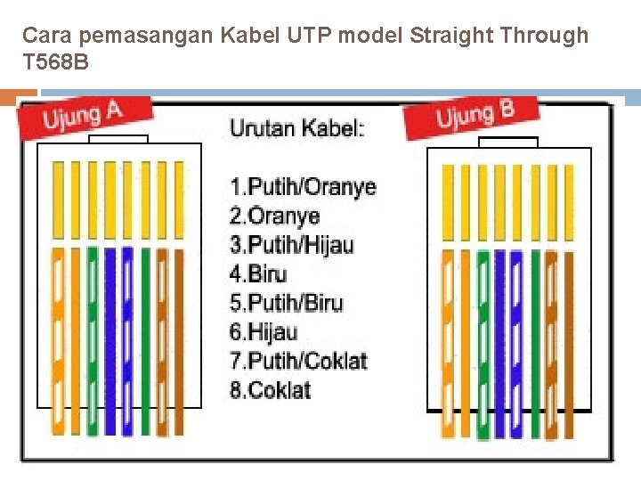 Cara pemasangan Kabel UTP model Straight Through T 568 B 