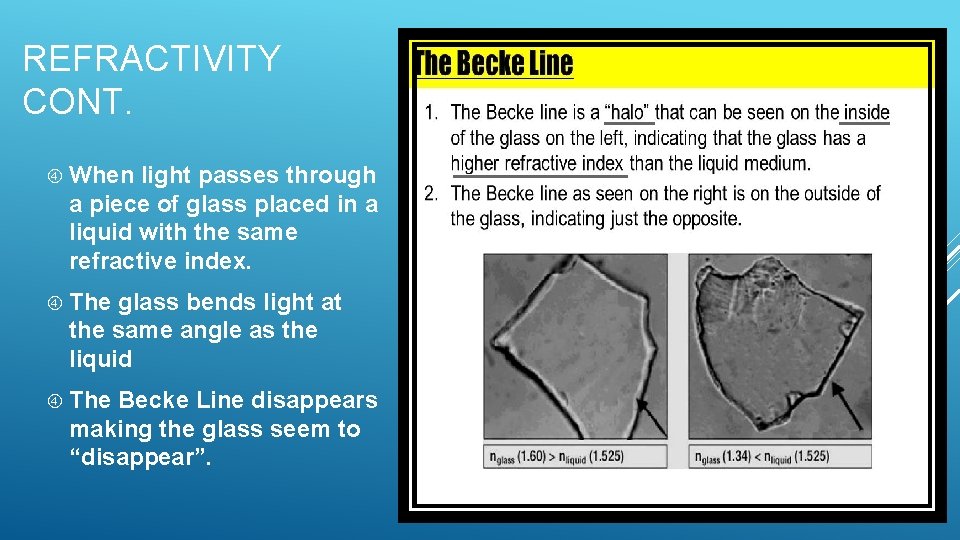 REFRACTIVITY CONT. When light passes through a piece of glass placed in a liquid