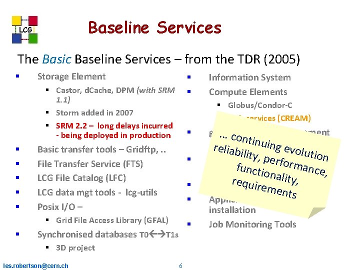 Baseline Services LCG The Basic Baseline Services – from the TDR (2005) Storage Element