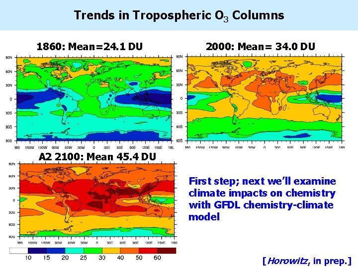 Trends in Tropospheric O 3 Columns 1860: Mean=24. 1 DU 2000: Mean= 34. 0