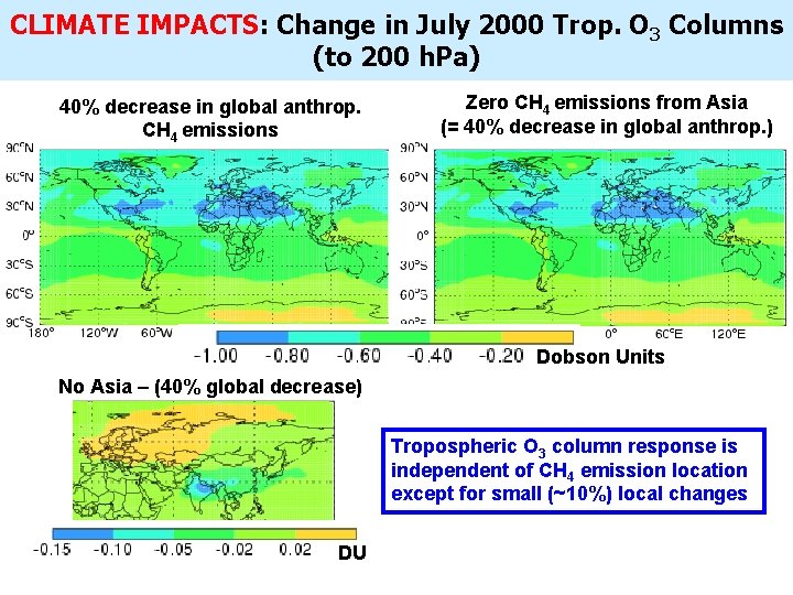 CLIMATE IMPACTS: Change in July 2000 Trop. O 3 Columns (to 200 h. Pa)