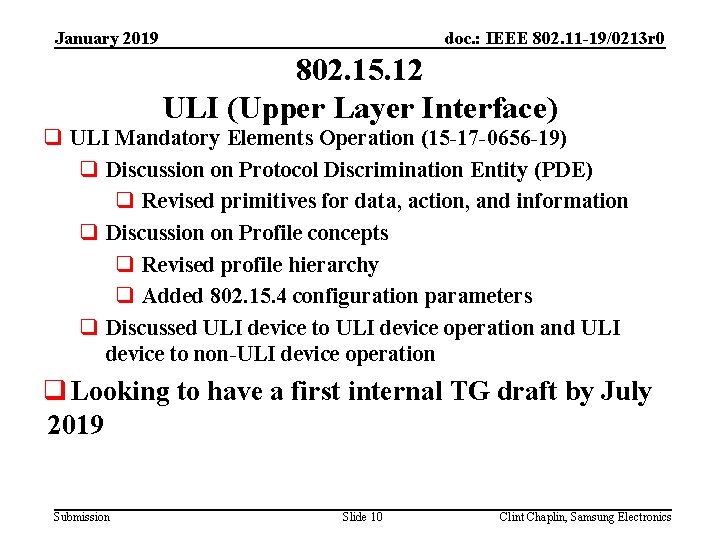 doc. : IEEE 802. 11 -19/0213 r 0 January 2019 802. 15. 12 ULI