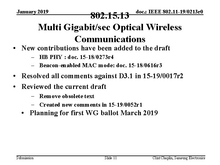 doc. : IEEE 802. 11 -19/0213 r 0 January 2019 802. 15. 13 Multi