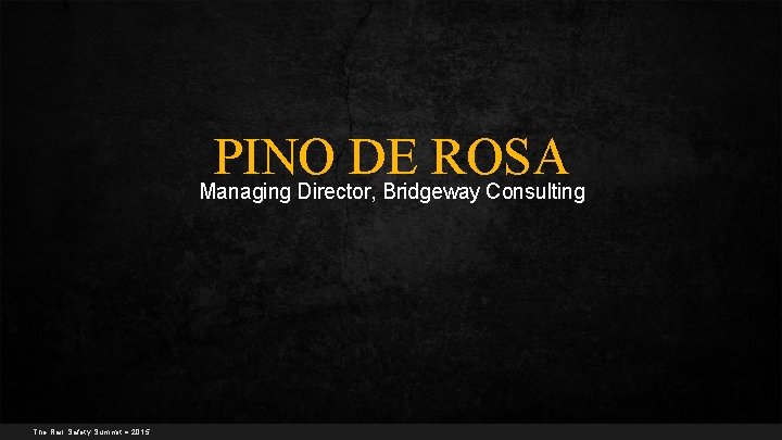 PINO DE ROSA Managing Director, Bridgeway Consulting The Rail Safety Summit 2015 