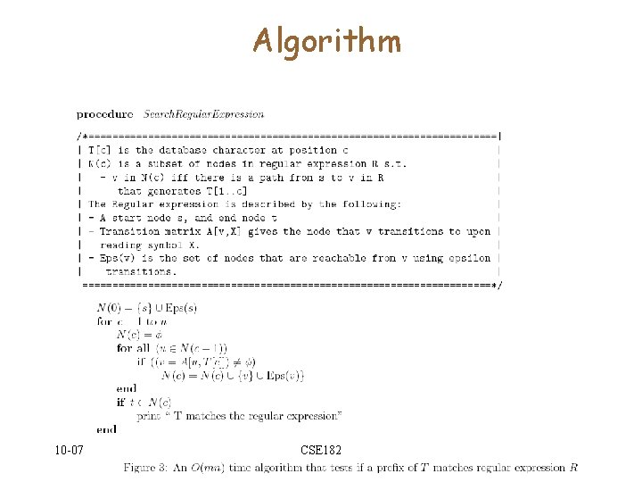 Algorithm 10 -07 CSE 182 