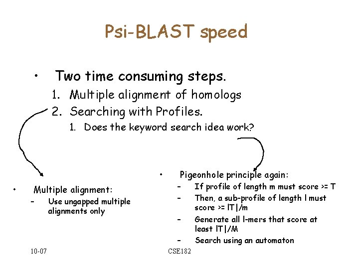 Psi-BLAST speed • Two time consuming steps. 1. Multiple alignment of homologs 2. Searching