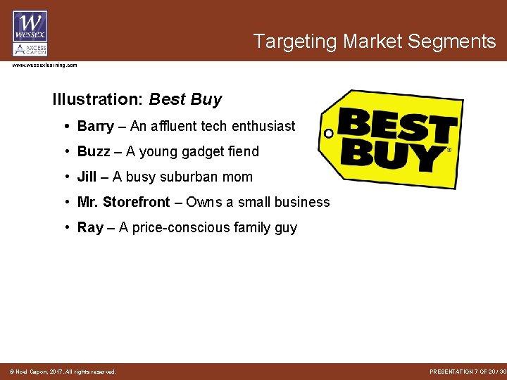 Targeting Market Segments www. wessexlearning. com Illustration: Best Buy • Barry – An affluent