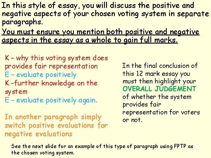 In this style of essay, you will discuss the positive and negative aspects of