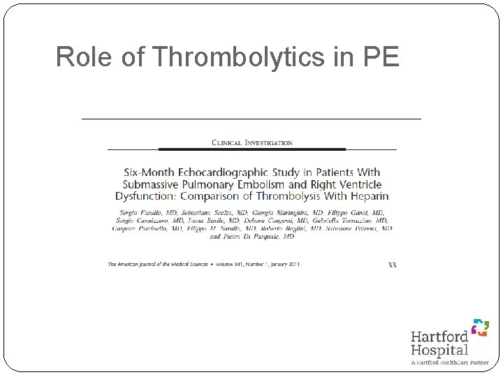 Role of Thrombolytics in PE 