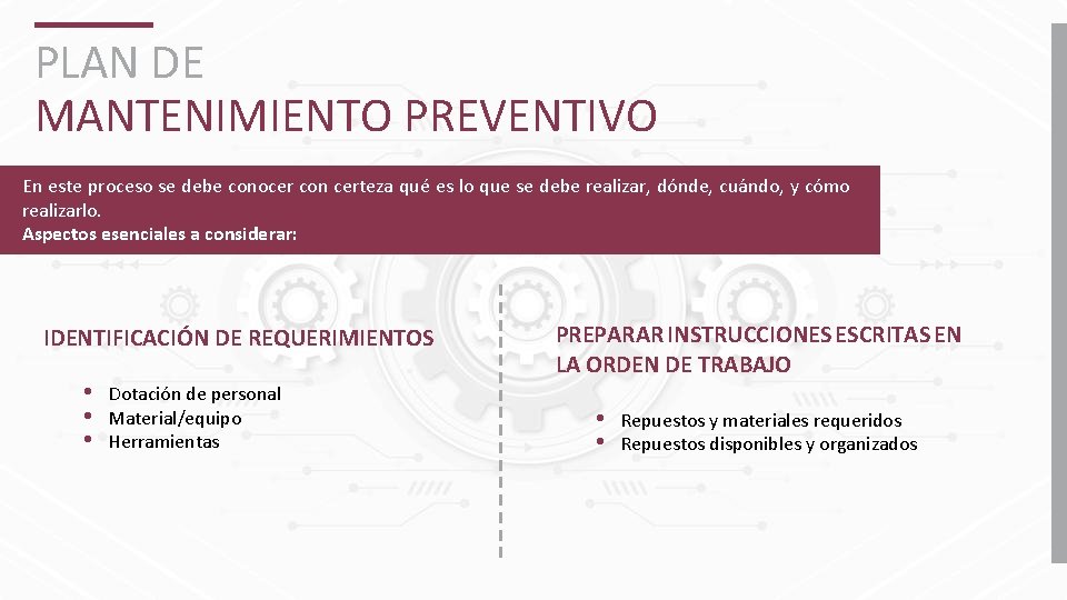 PLAN DE MANTENIMIENTO PREVENTIVO En este proceso se debe conocer con certeza qué es