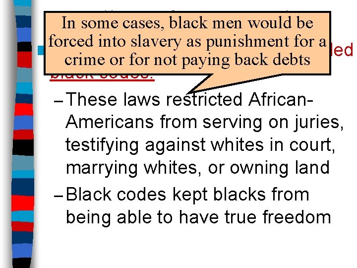 Failures Reconstruction In some cases, ofblack men would be forced into slavery as punishment