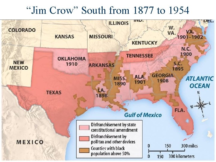 “Jim Crow” South from 1877 to 1954 