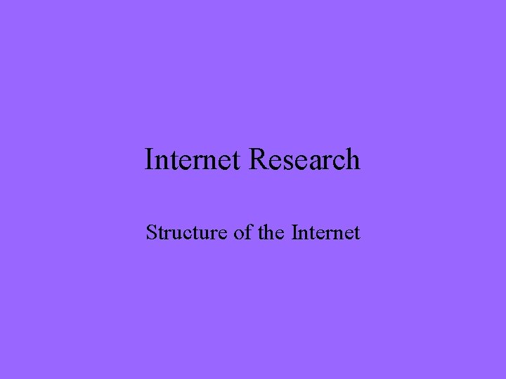 Internet Research Structure of the Internet Understanding the