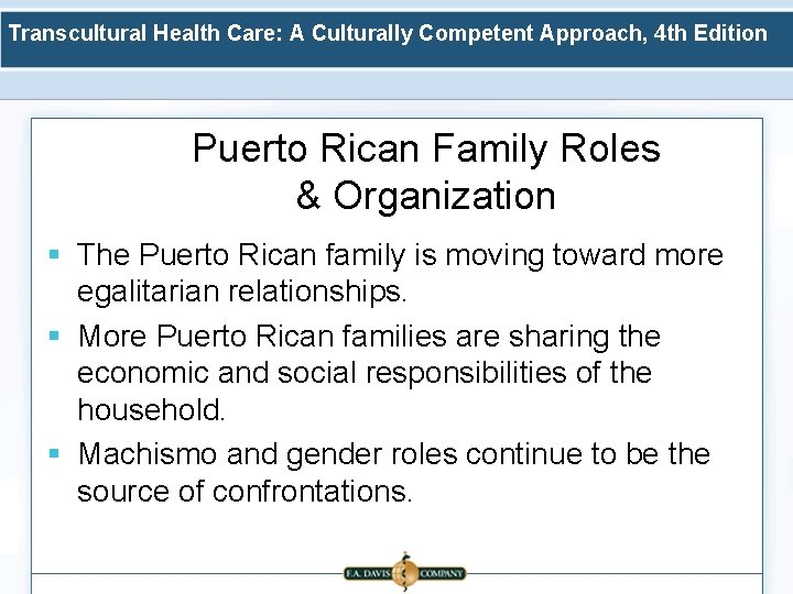 Transcultural Health Care: A Culturally Competent Approach, 4 th Edition Puerto Rican Family Roles