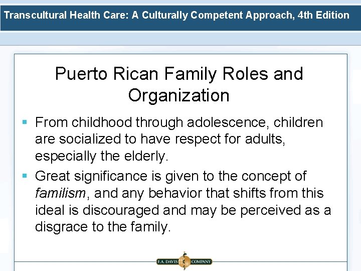 Transcultural Health Care: A Culturally Competent Approach, 4 th Edition Puerto Rican Family Roles