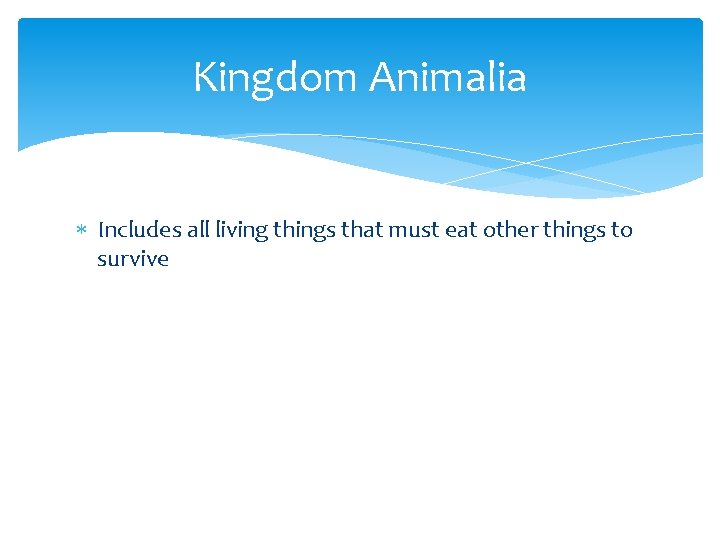 Kingdom Animalia Includes all living things that must eat other things to survive 