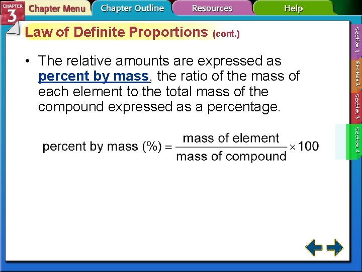 Law of Definite Proportions (cont. ) • The relative amounts are expressed as percent