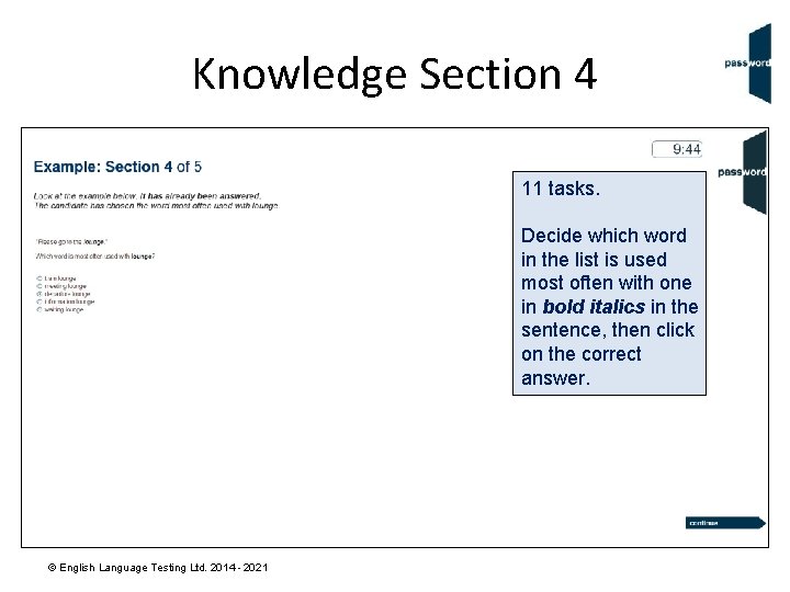 Knowledge Section 4 11 tasks. Decide which word in the list is used most