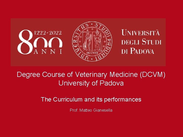 Degree Course of Veterinary Medicine (DCVM) University of Padova The Curriculum and its performances