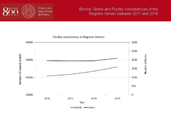 Bovine, Swine and Poultry consistencies of the Regione Veneto between 2011 and 2019 