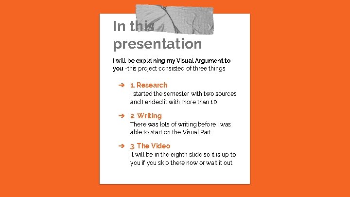 In this presentation I will be explaining my Visual Argument to you -this project