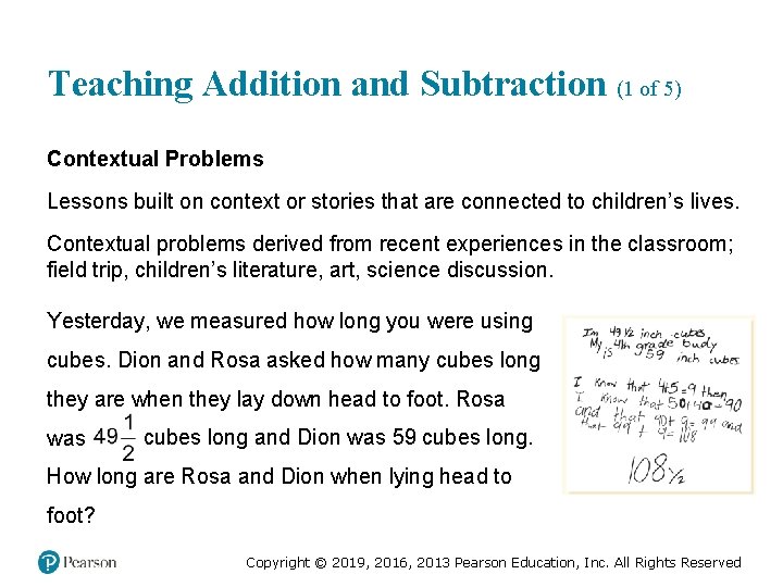 Teaching Addition and Subtraction (1 of 5) Contextual Problems Lessons built on context or