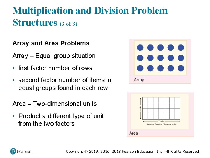 Multiplication and Division Problem Structures (3 of 3) Array and Area Problems Array –