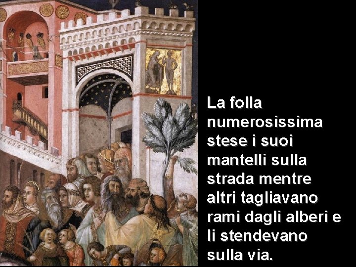 La folla numerosissima stese i suoi mantelli sulla strada mentre altri tagliavano rami dagli