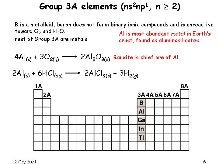 Group 3 A elements (ns 2 np 1, n 2) B is a metalloid;